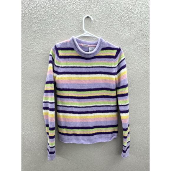 Simply Basic Childrens Girls Sweater Size 14/16 Purple Striped Rolled Neck Fuzzy - Picture 1 of 11